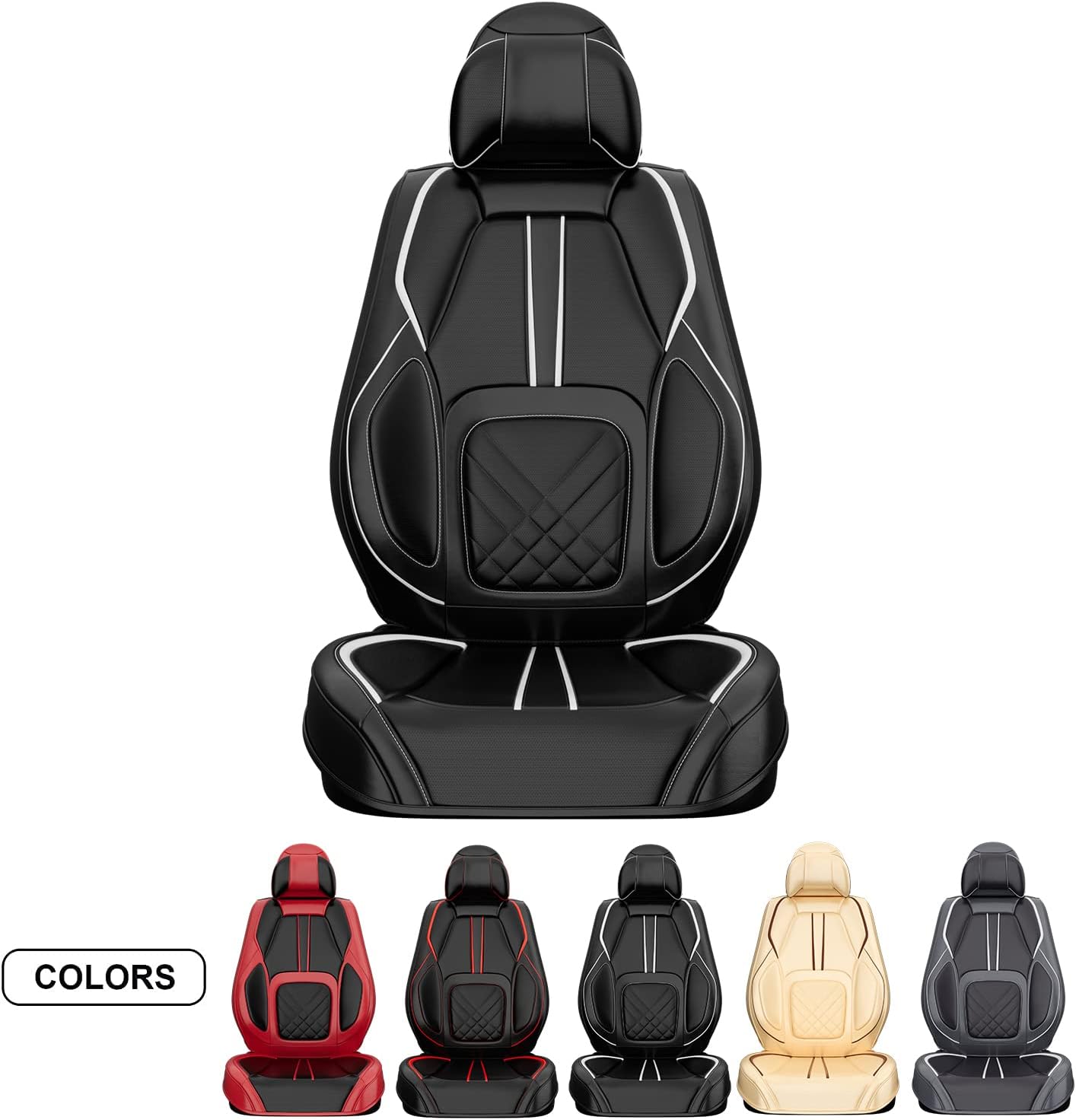 ASLONG 5PCS 2025 Front and Back Car Seat Covers Auto Interior Accessories with Water Proof Nappa Leather for Cars SUV Pick-up Truck Universal Comfortable and Breathable (Full Set, Black&White)
