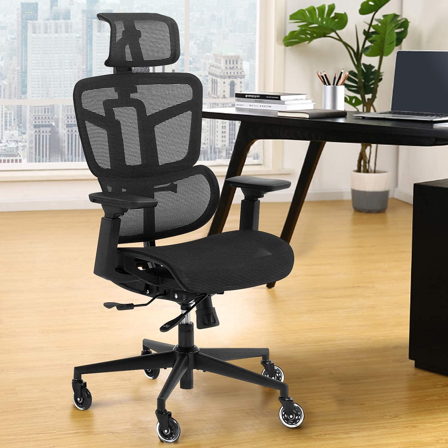 Ergonomic Office Chair, High Back Office Chair, Big & Tall Mesh Office Chair with Lumbar Support/Headrest/4D Armrests, Executive Task Chair with Adjustable Height for Conference/Home Office/Learning