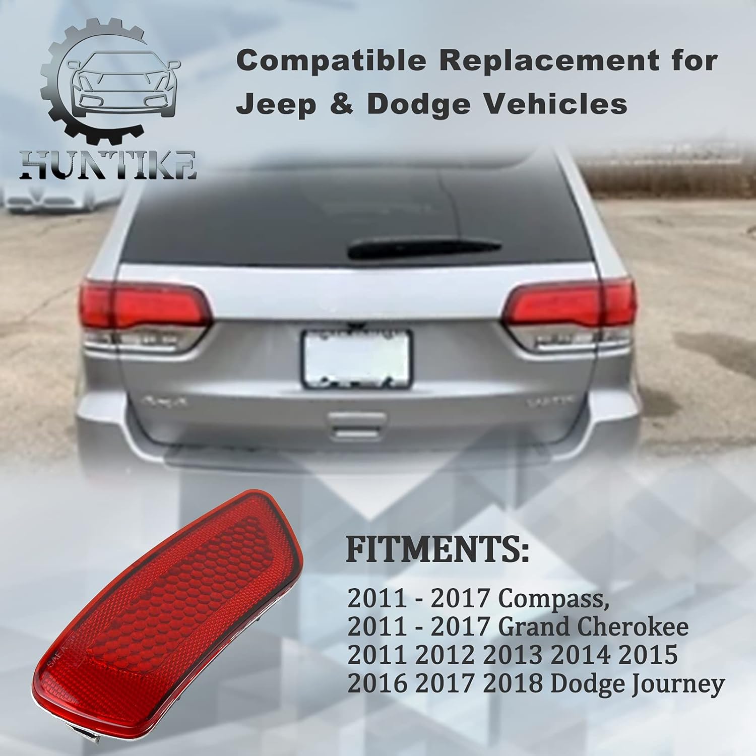 Huntike Rear Bumper Reflector Light Left Side (Red) - Part# 57010721AC CH1184100 - Compatible with Jeep Compass Grand Cherokee 2011-2017 Dodge Journey 2011-2018