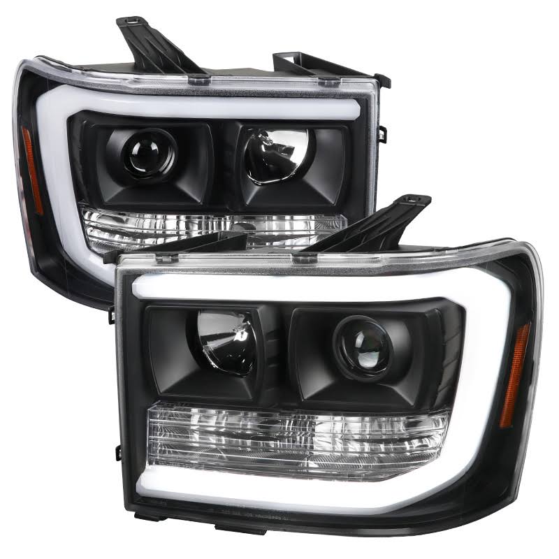 2007-2013 GMC Sierra 1500 2500HD 3500HD LED C-Bar Projector Headlights - Matte Black/Clear Lens