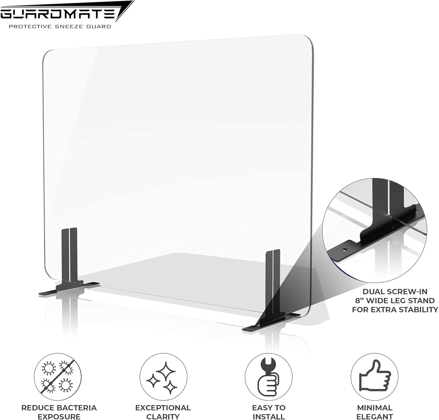 GUARDMATE | Premium Plexiglass Shield Commercial Grade Sneeze Guard | Acrylic Divider Portable Plastic Barrier Shield Reception Desk Cashier Checkout Counter (32