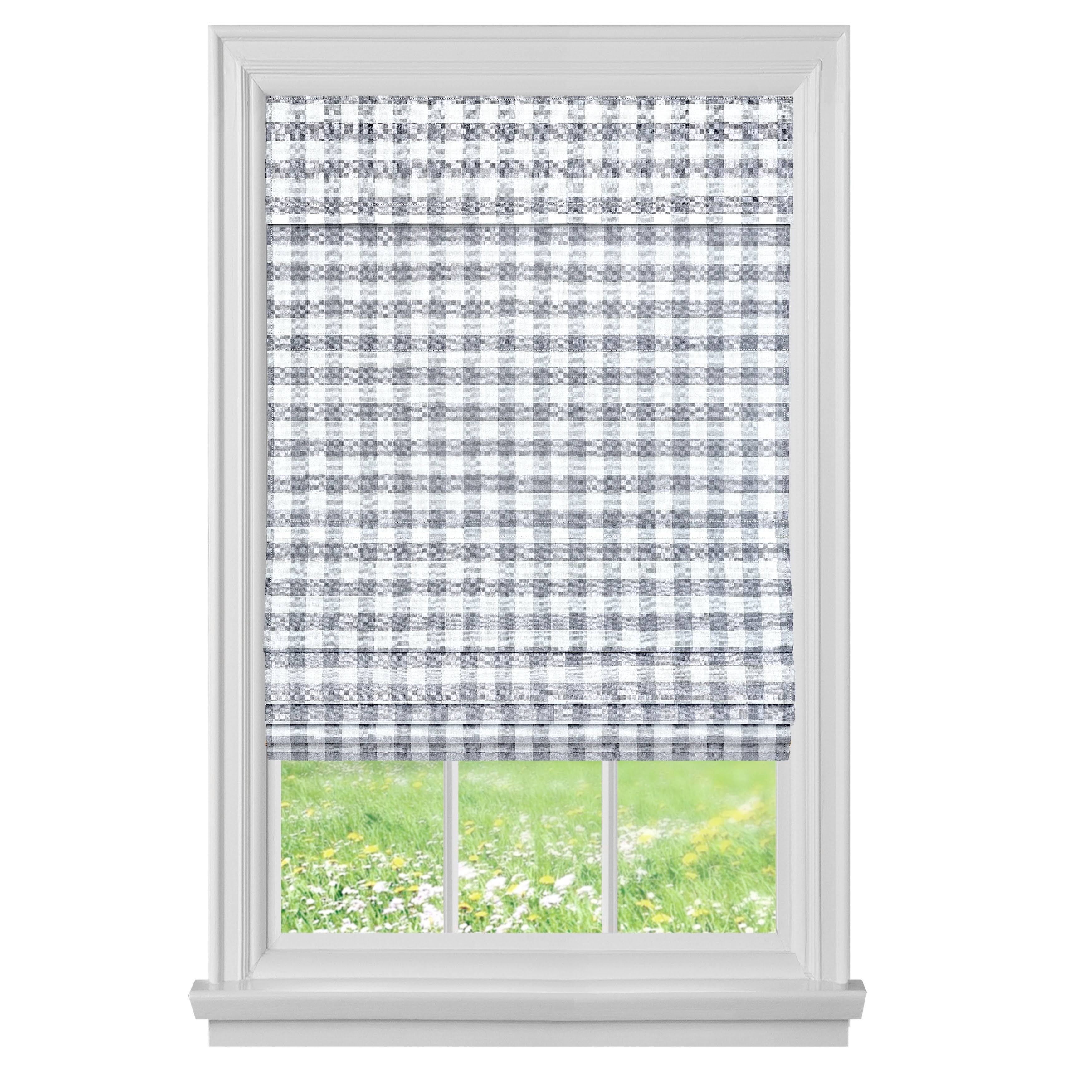 Achim Cordless Buffalo Check Roman Window Shade - Grey