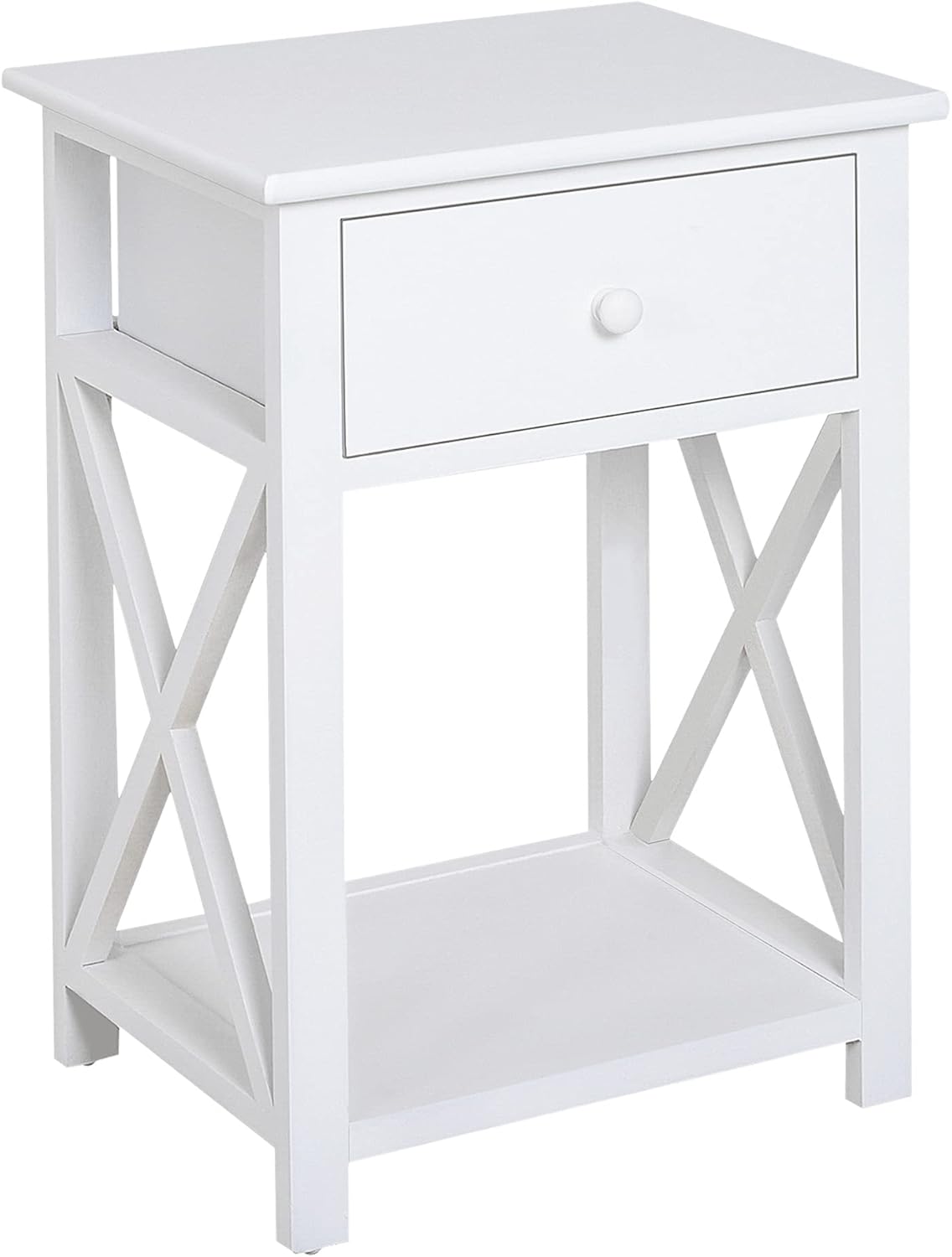 HOMCOM X Frame Design Wood End Table/Nightstand with Storage Drawer (Black)