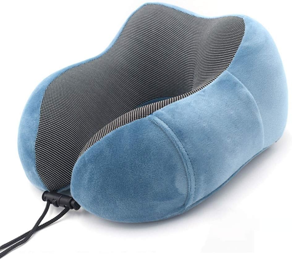 XUBIAODIAN Travel Pillow Pure Memory Foam Neck Pillow, Machine Washable, Airplane Travel Kit Neck Pillow for Traveling (Color : Blue)