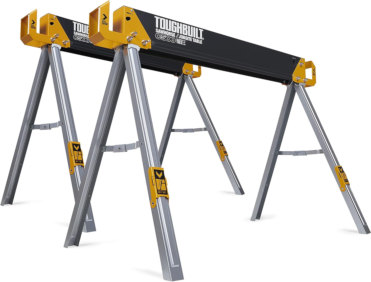 ToughBuilt - Sawhorse with 2x4 Support Arms 1100 LB Capacity - Heavy Duty Construction with Fast Open Legs and Easy Grip Handle - (TB-C500) - 2-Pack Pack of 2