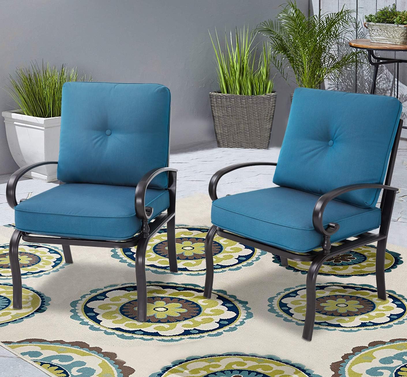 Oakmont Outdoor Furniture Bistro Set Dining Chairs Set of 2 Patio Club Chairs Outdoor Wrought Iron Furniture Set, a Pair of Garden Dining Seating Chair, All-Weather Patio Furniture, Peacock Blue