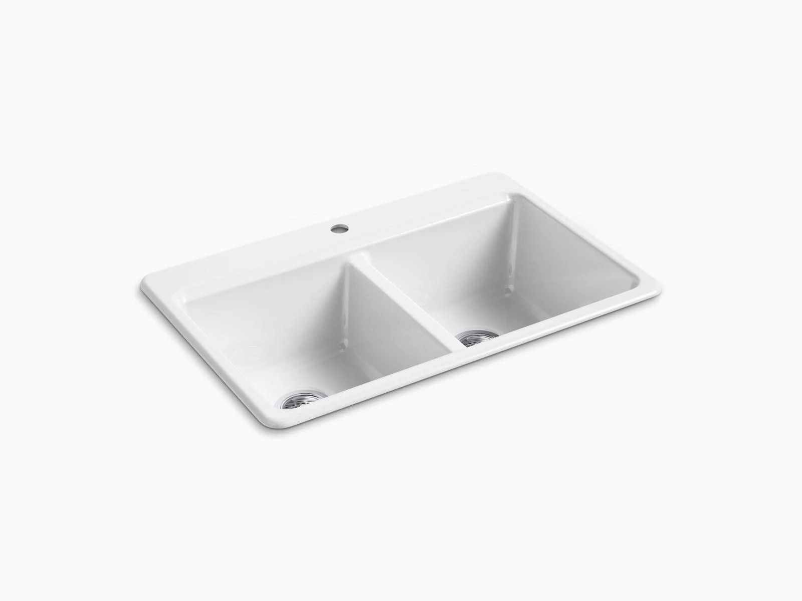 Kohler 8679-1A2-0 Riverby 33x22 x 22x22 x 9-5/8x22 Top-Mount double-equal Kitchen Sink with Accessories and Single Faucet Hole -
