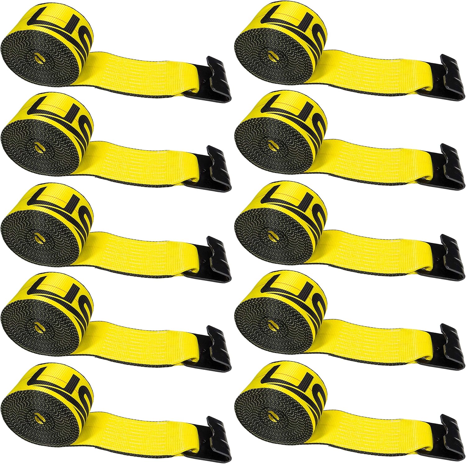US Cargo Control 4 Inch x 27 Foot Yellow Winch Strap with Flat Hook 10 Pack