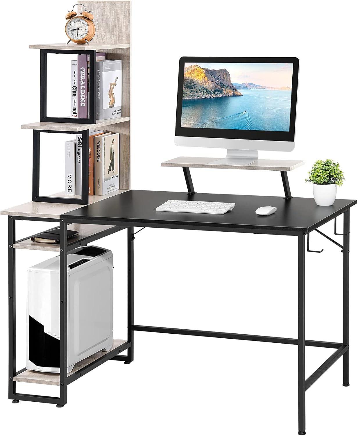 YITAHOME Computer Desk with Storage Shelves, Work Desk for Home Office Sturdy Modern Writing Desk Table (49 Inches, Black & Rustic Brown)