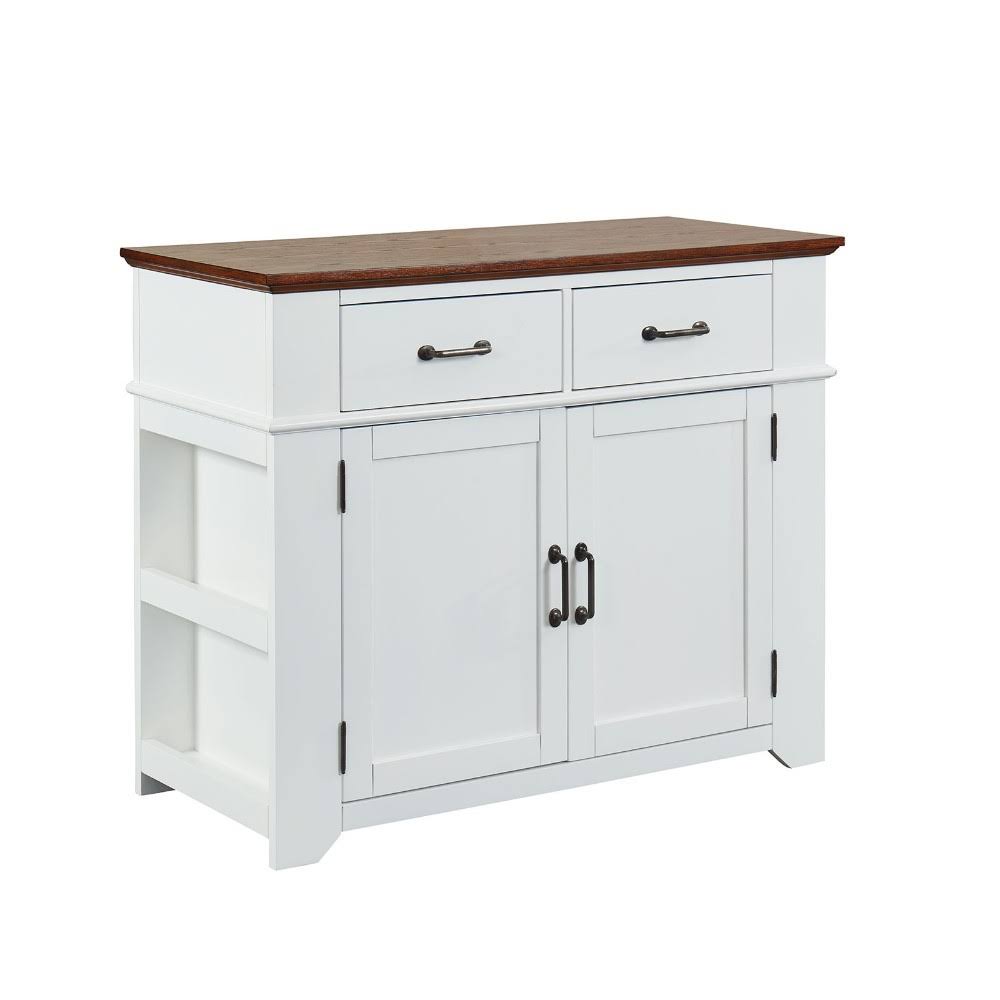 Benzara BM187163 Two Tone Wooden Server with Spacious Storage and Side Rack White and Brown