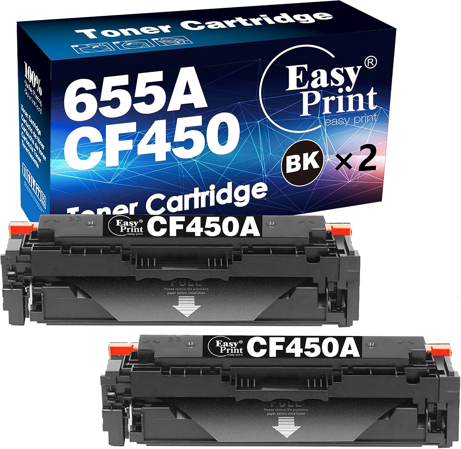 EASYPRINT Compatible (2X Black) 655A CF450A Toner Cartridges Work with HP M652n M652dn M653dn M653x 653dh Printer, (Total 2-Pack)