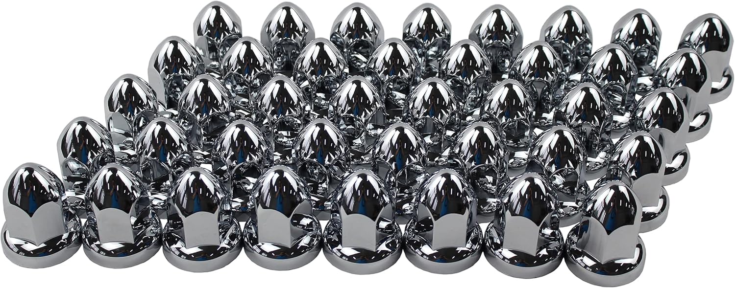 JIUXI ABS Chrome Plastic 33mm Push-on Bullet Flanged Lug Nut Covers for Semi Trucks (Pack of 60) Pack of 2