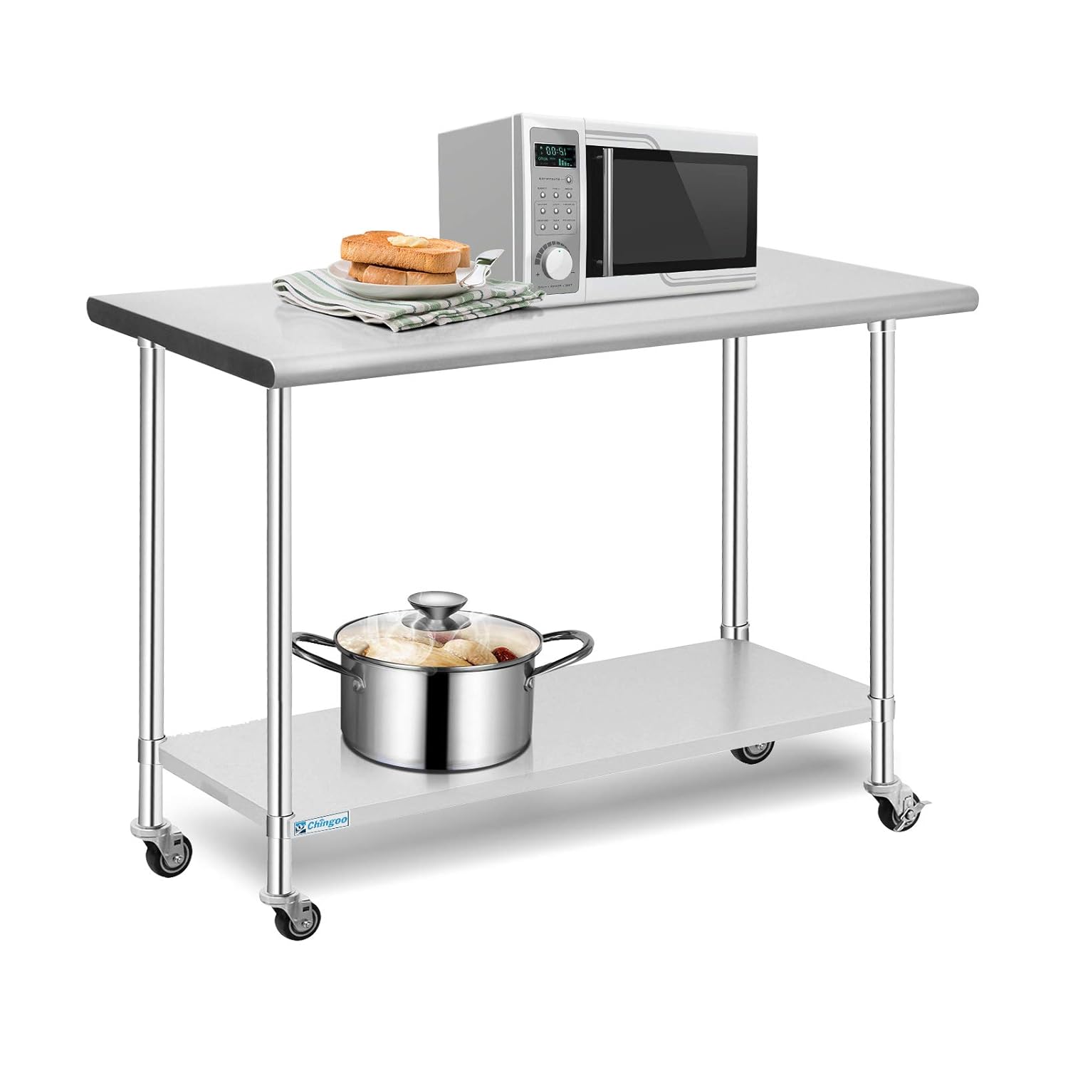 Chingoo Stainless Steel Table 24x36 Inches with Caster Wheels Commercial Heavy Duty Prep Table with Undershelf and Backsplash for Restaurant, Home and Hotel