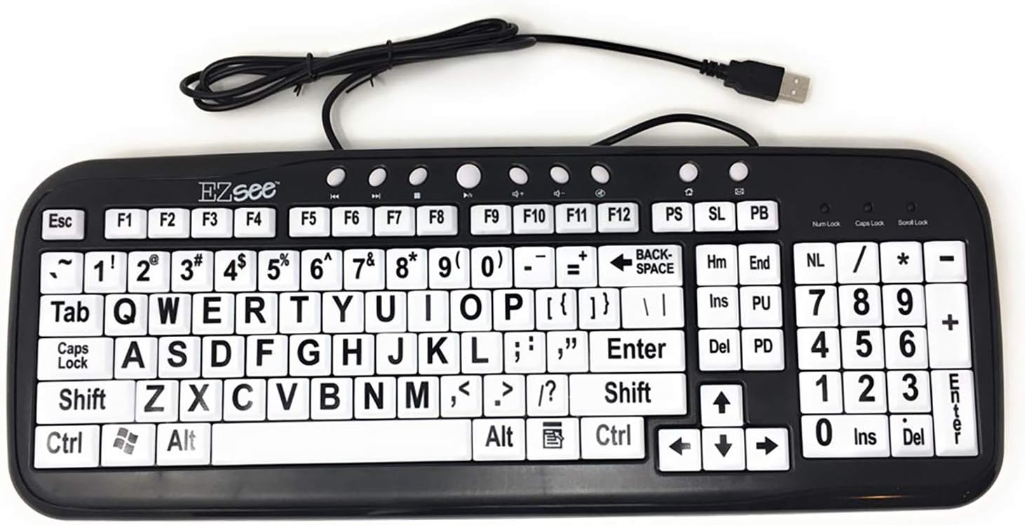 DataCal EZSee Wired USB Low Vision Keyboard - Black Characters on White Keys