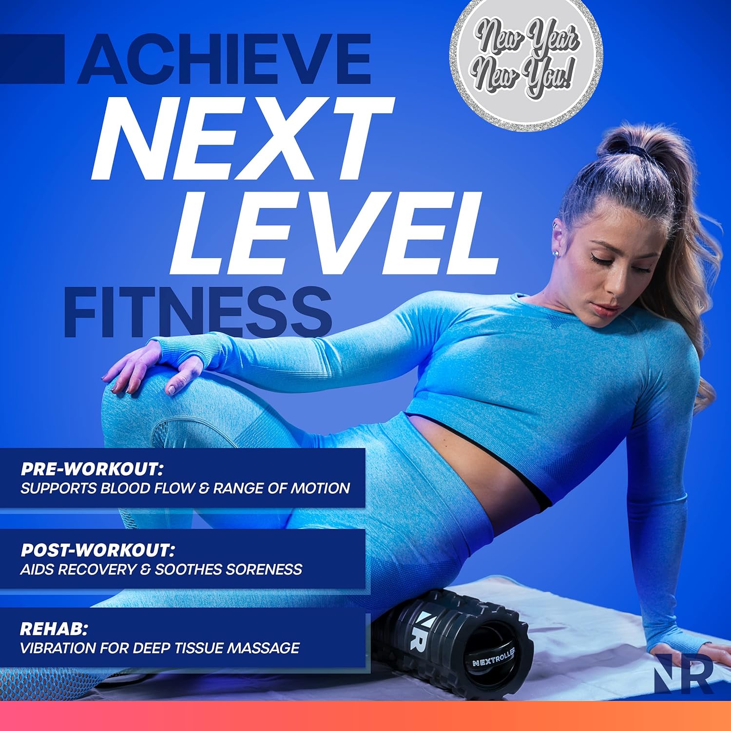 Nextrino Vibrating Foam Roller for Back - Trigger Point Muscle Rollers, Deep Tissue Massage for Yoga, Leg Pain, Physical Therapy & Exercise - 3 Speed, High Density Body Massager Roll Pack of 2