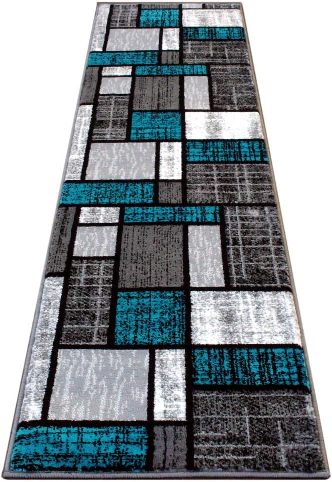 Masada Rugs, Stephanie Collection Area Rug Modern Contemporary Design 1110 Turquoise Grey White Black (2 Feet X 7 Feet 3 Inch) Runner