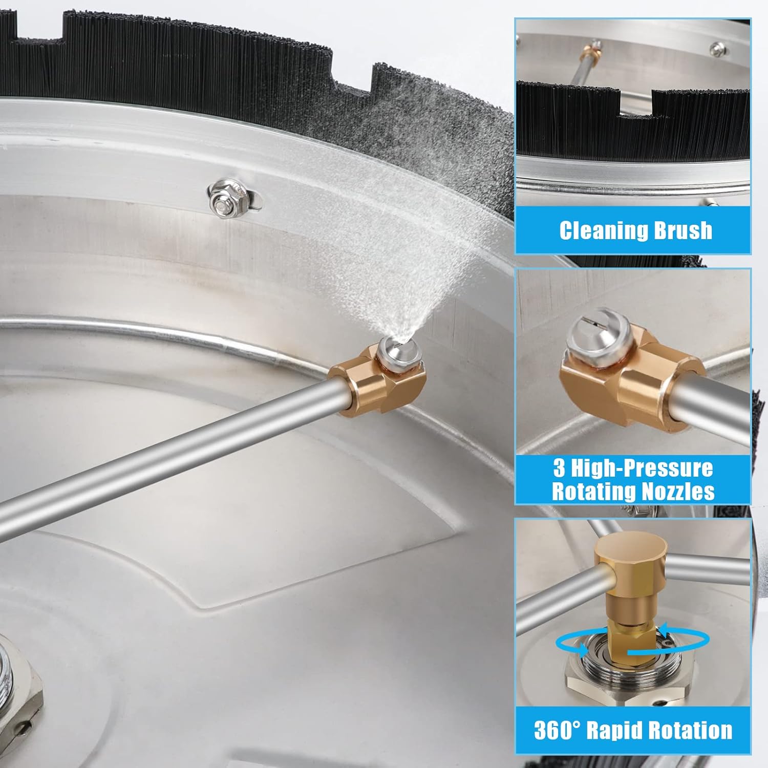 JinhzWin 15'' Pressure Washer Surface Cleaner, 4000 PSI Stainless Steel Surface Cleaner with 3 Wheels & 1/4