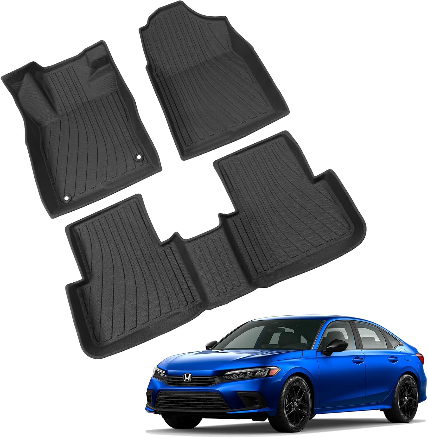 powoq Fit 2022 Honda Civic Floor Mats TPE Trunk Mat All Weather Mats Waterproof Cargo Mat Trunk Liner for 2020 2021 2022 Honda Civic Sedan Accessories (Rear Cargo Mat+Floor Mat)