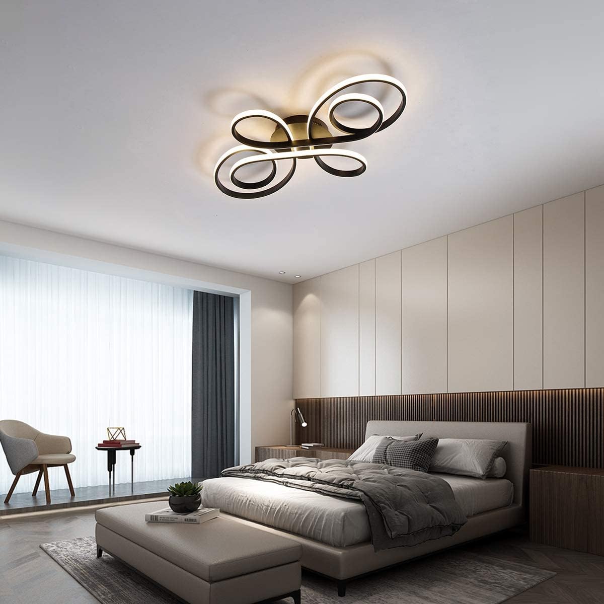 UMEILUCE Modern Ceiling light LED Semi Flush Mount Lighting Novelty Chic Close to Ceiling Fixture Lamp Black Painting Dimmable with Remote Control for Living Room Dining Room Bedroom Kichten Kids Room