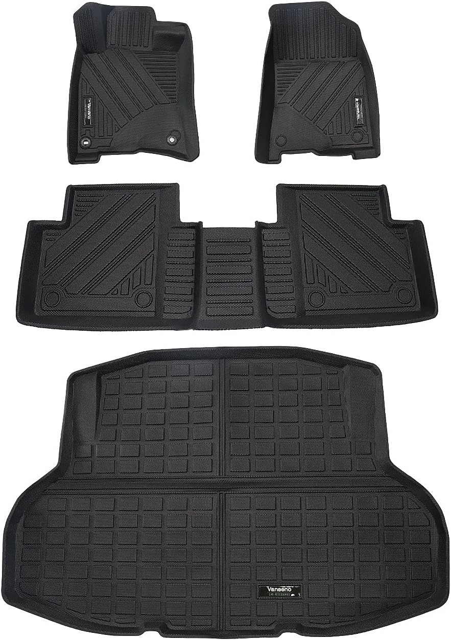 Vanseno Car Floor Mats & Cargo Trunk Liners Set Compatible for 2016-2021 Honda Civic Sedan All-Weather Rubber Mat Protection Black