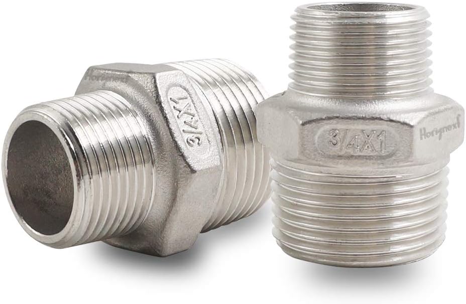 Horiznext male threaded stainless steel 304 hex pipe fitting, NPT 1to NPT 3/4 reducer (Pack of 2)