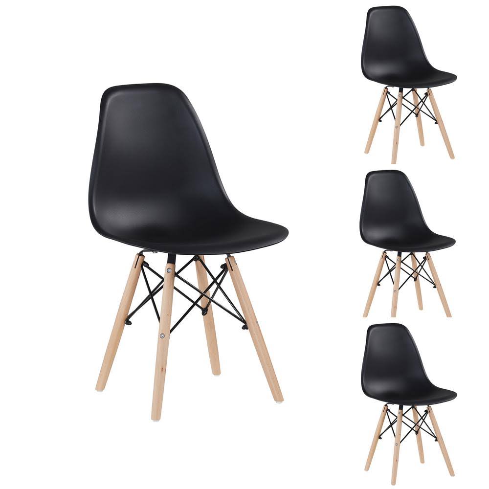 HOMEFUN Black Mid Century Modern Dining Chairs Plastic Seat Wooden Legs (Set of 4)