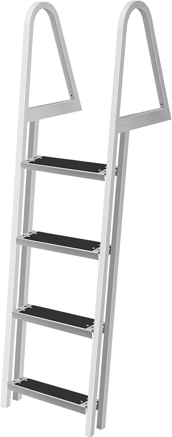 VEVOR Removable Dock Ladder with Rubber Mat, Pontoon Boat Ladder with Mounting Hardware, Swim Ladder Aluminum, Each Step 16