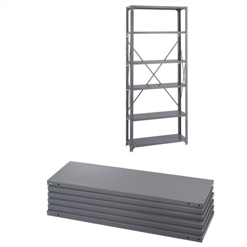Safco Steel 6 Pack Shelving Kit with Posts 12 x 36 in Gray