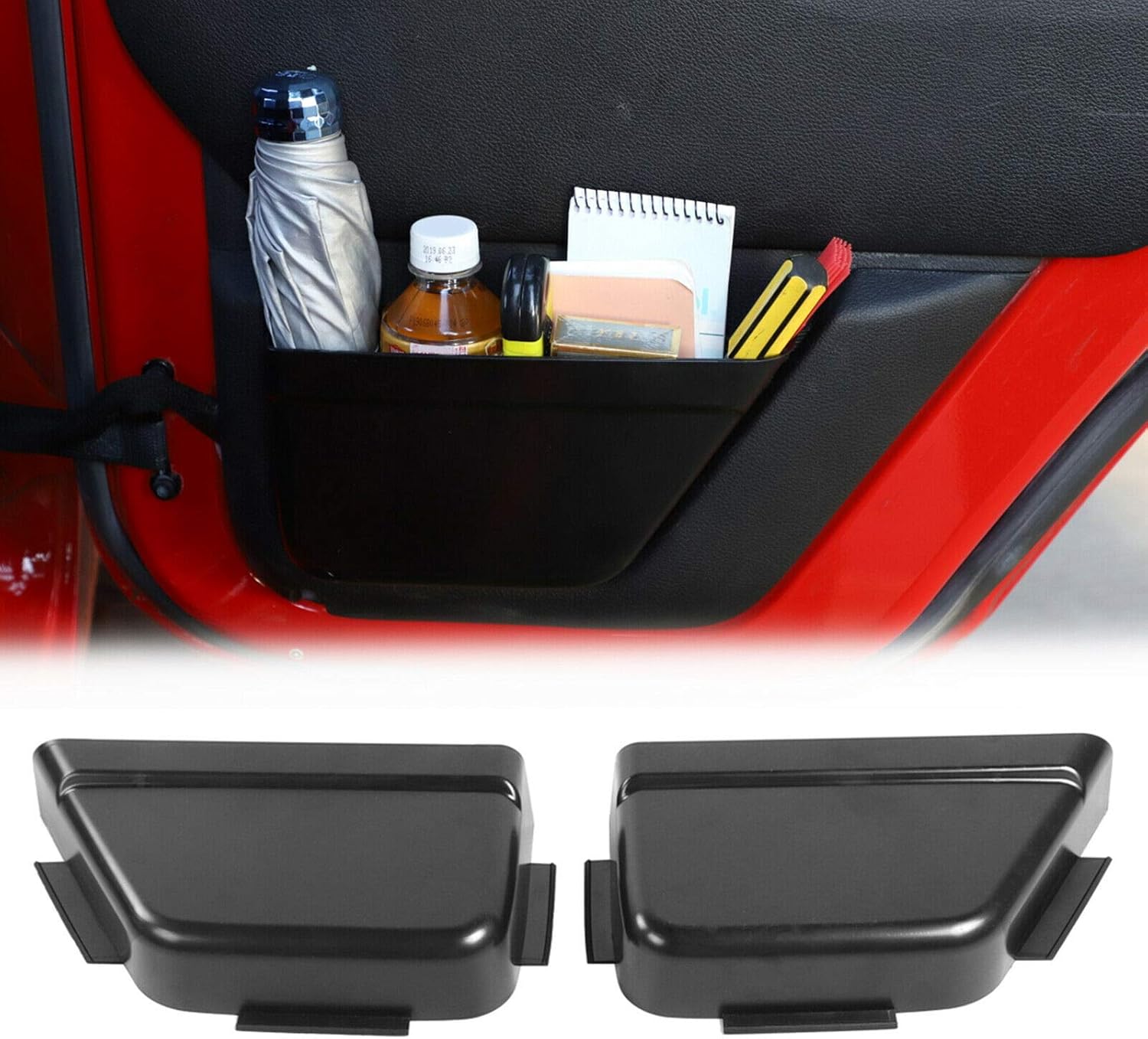 RT-TCZ Rear Door Net Pocket Door Side Door Side Insert Storage Box Organizer for 2011-2018 Jeep Wrangler JKU 4-Door Interior Storage Expansion Accessories Red Pack of 2