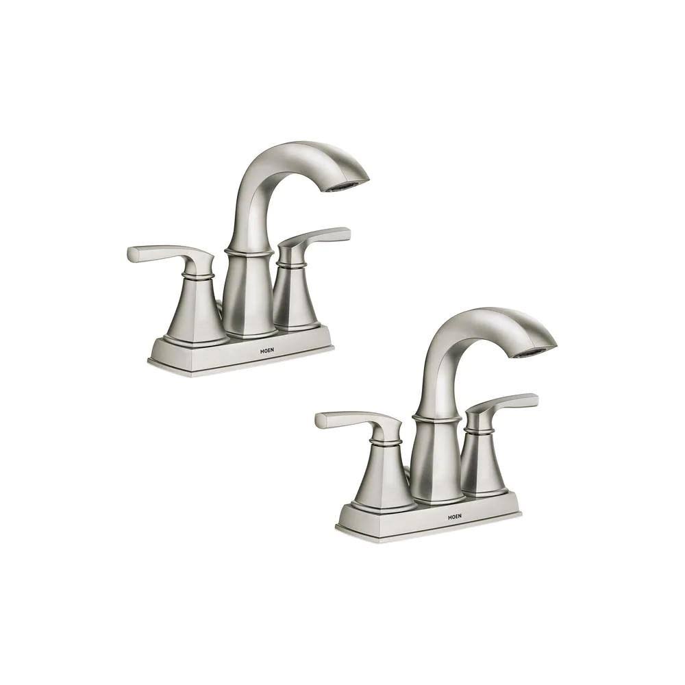 Hensley 4 in. Centerset 2-Handle Bathroom Faucet Featuring Microban Protection in Spot Resist Nickel (2-Pack)