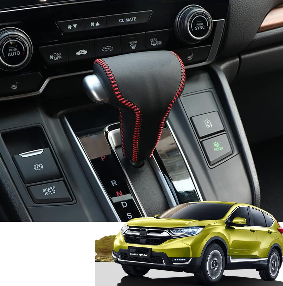 Leather Gear Shift Knob Cover for Honda CRV 2017 2018 2019 2020 2021/ Accessories for CRV ( Red Thread )