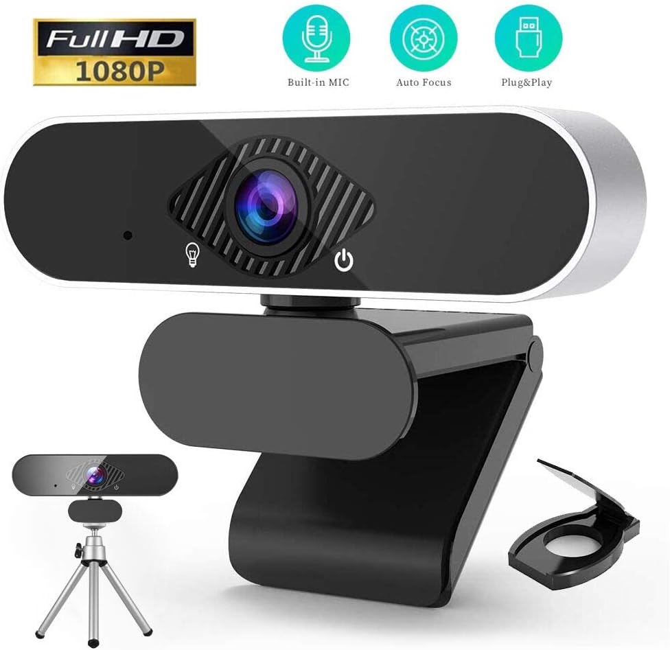 AutoFocus 1080p Webcam with Microphone, XUSHIDZ FHD USB Web Camera No fisheye Wide-Angle for Desktop Laptop Computer, Plug and Play,Compatible Skype Zoom YouTube Windows/Mac OS,for Live Streaming