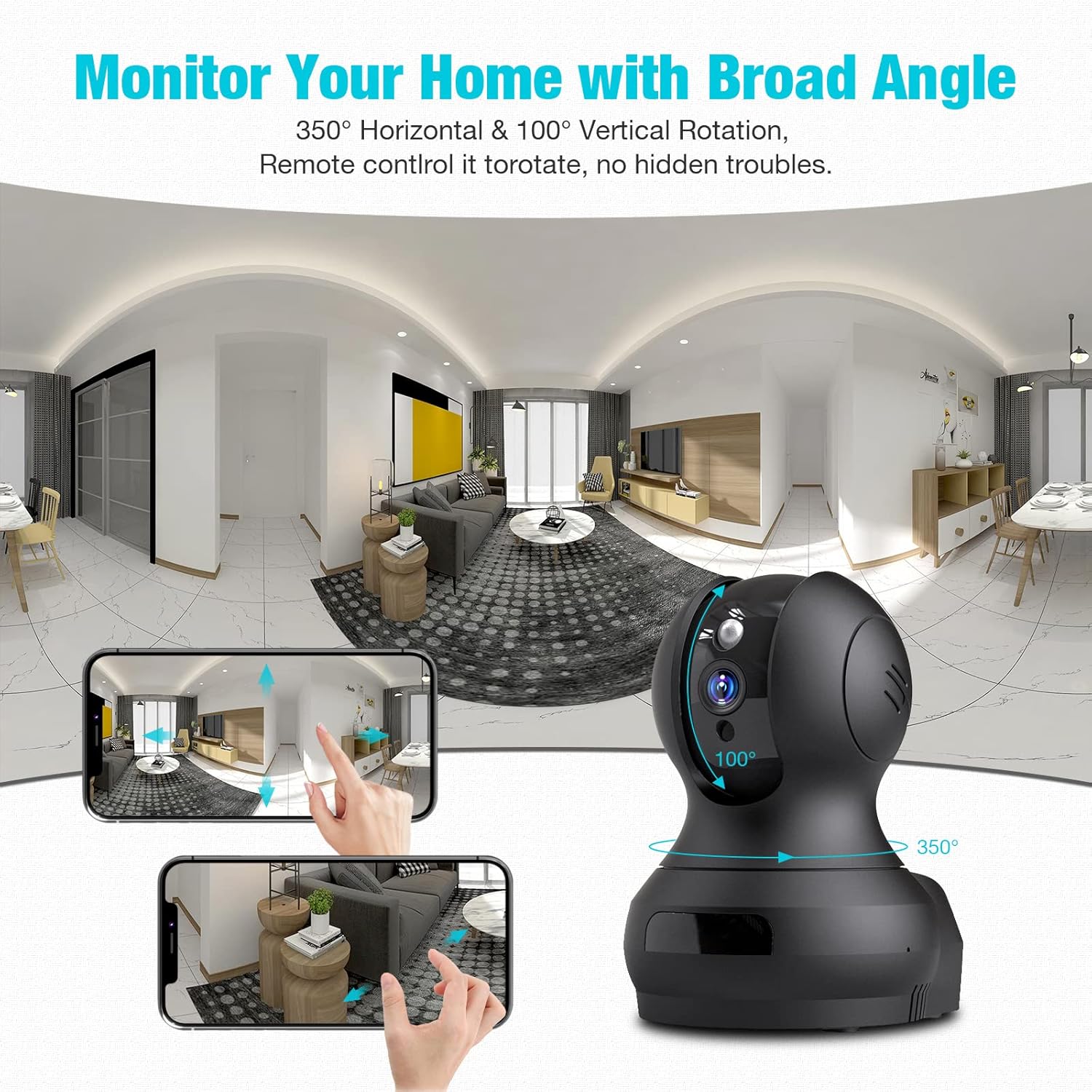 Pet Camera, 2K HD Baby Monitor Indoor, Dog Camera with Phone App, Two Way Audio, Night Vision, Local/Cloud Storage, Sound and Motion Detection, Pan/Tilt/Zoom WiFi Camera, Works wtith Alexa Pack of 2