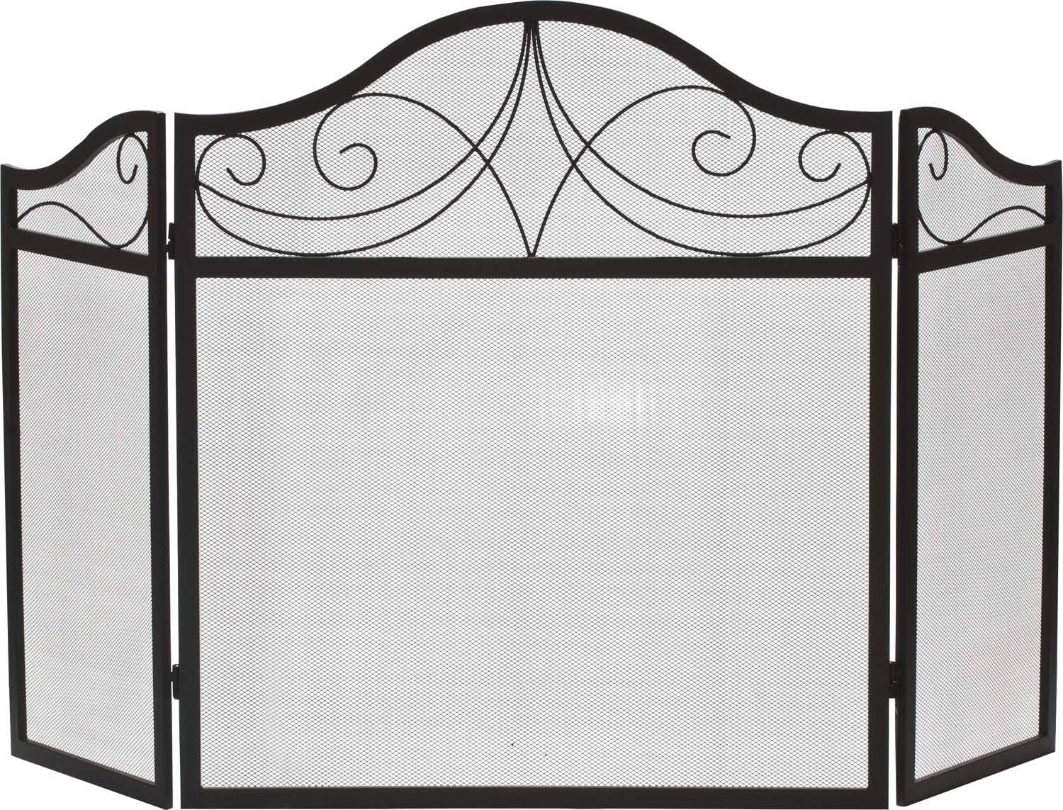 Dagan Three Fold Black Wrought Iron Arched Fireplace Screen, 52x22 x 30x22