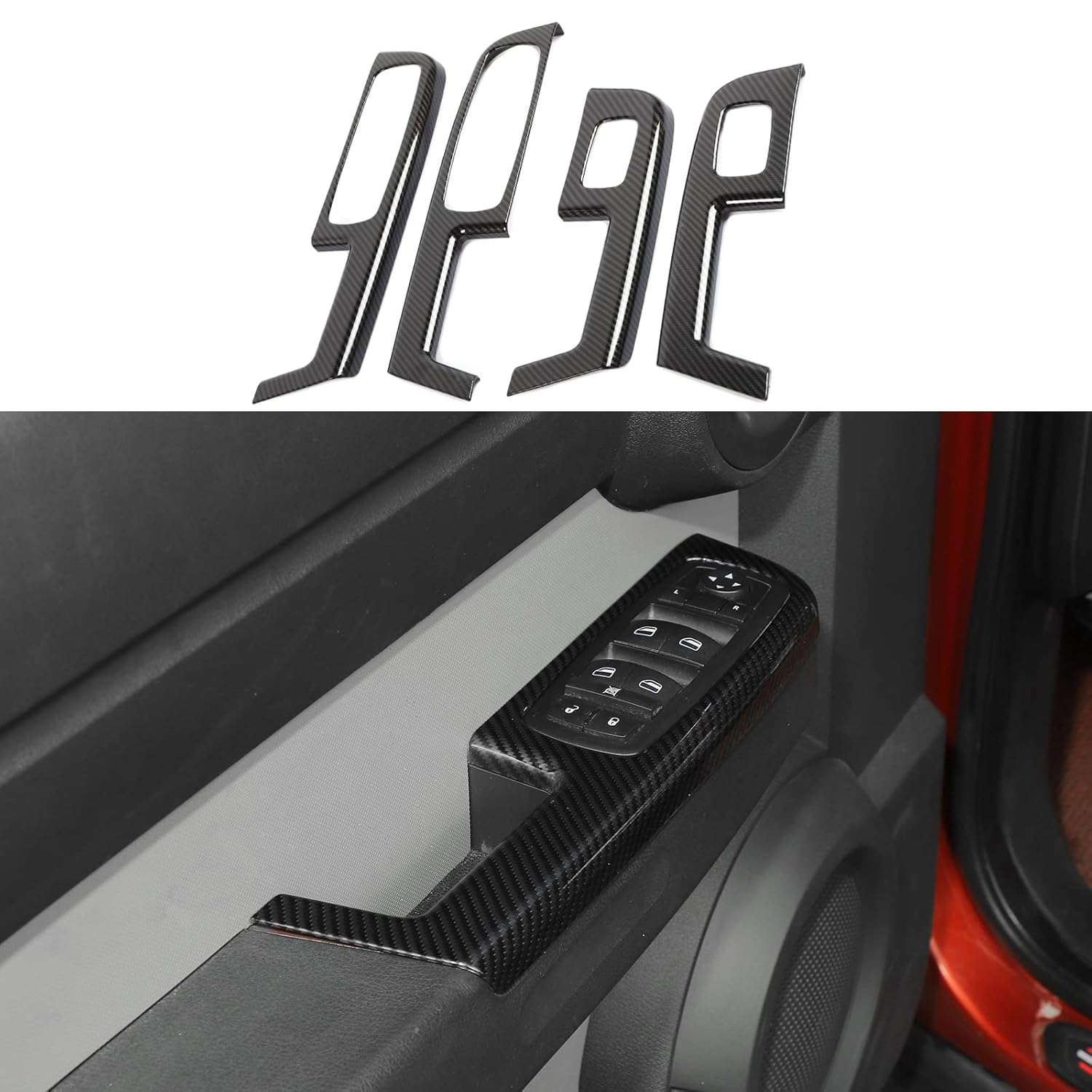 Jimen for 2007-2012 Dodge Nitro Window Lift Switch Panel Cover Trim (Carbon Fiber) Pack of 2