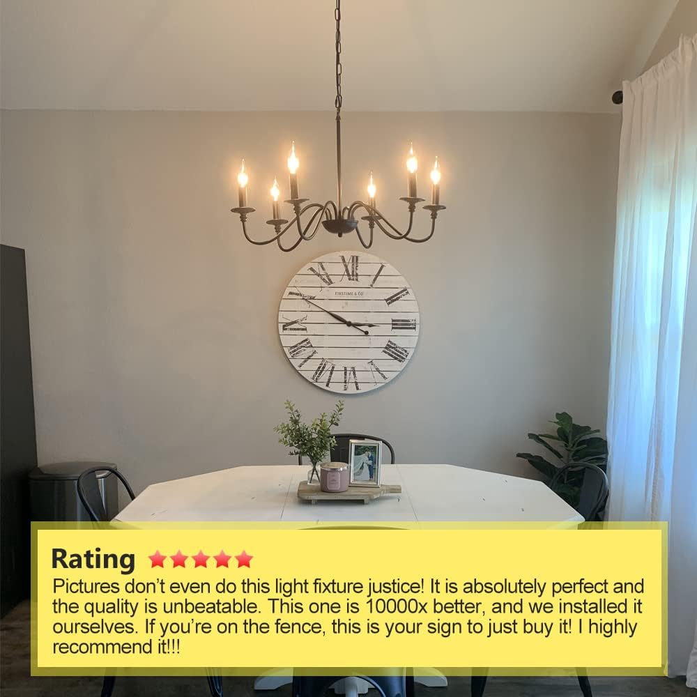 Depuley Black Farmhouse Chandeliers, 6-Light Industrial Iron Chandeliers Lighting, Classic Candle Ceiling Pendant Light Fixture for Foyer, Living Room, Kitchen Island, Dining Room, Bedroom