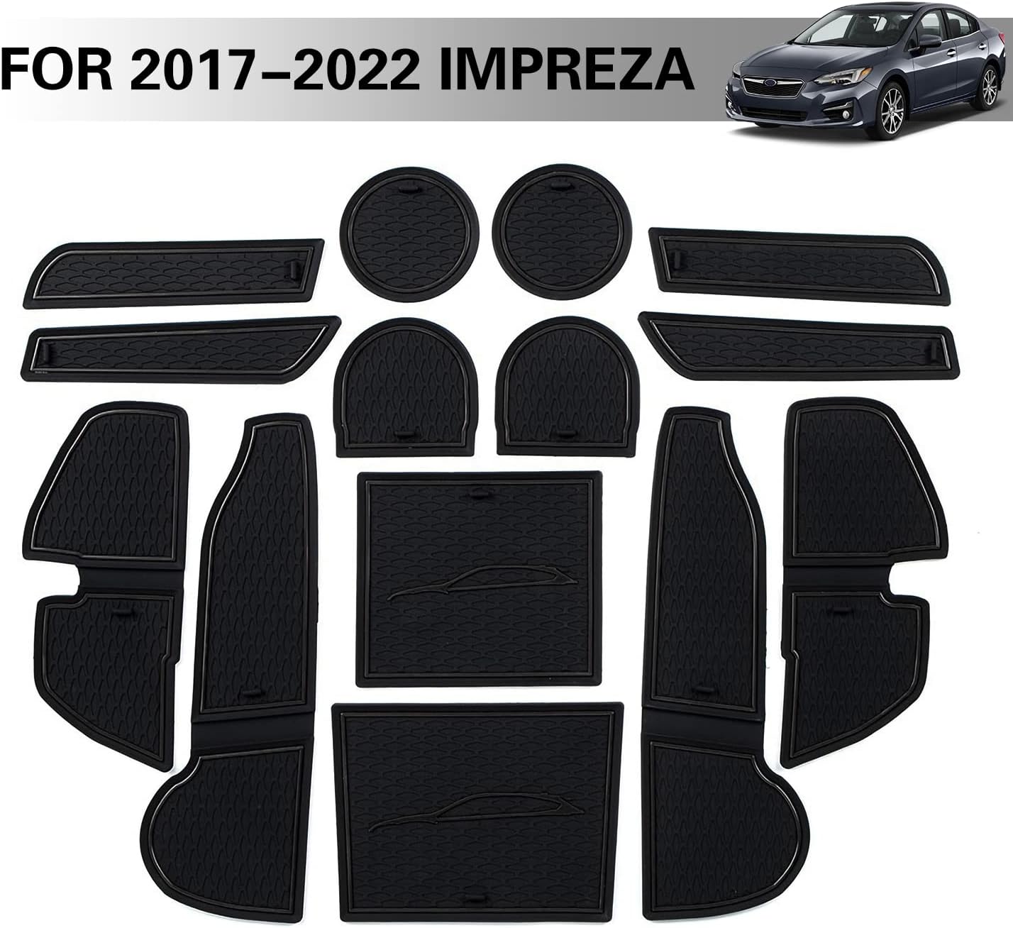 Asgohme Anti-Dust Upgraded Interior Liner Pads Accessories, Fit for Subaru Impreza 2017-2022 as Cup Holder Inserts, Center Console Mats, Door Pocket Liner, 14-pc Set (Orange Trim)