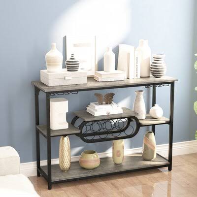 Acelee 47.24x22 Console Table Mercer41 Color: Oak Top/Black Base