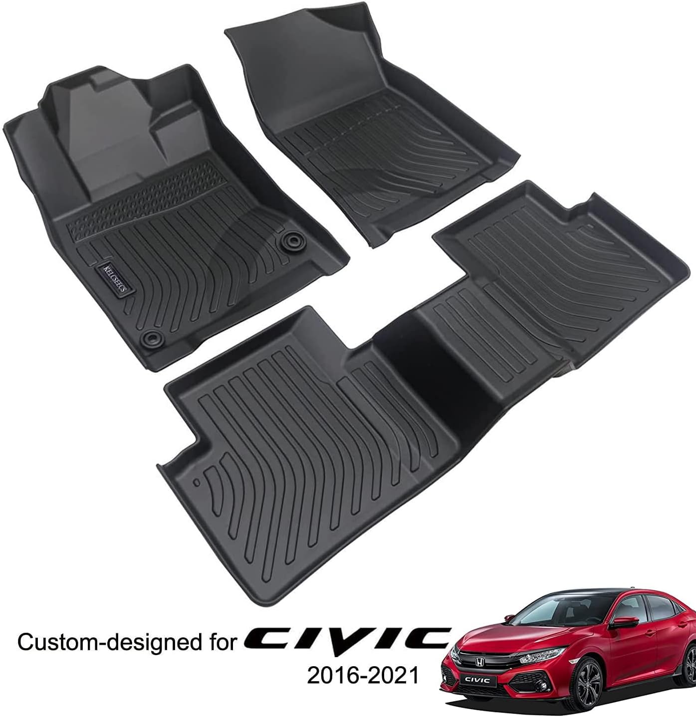 KELCSEECS Floor Mats Custom for 2016-2021 Honda Civic Sedan/Coupe/Type R/2017-2021 Hatchback Waterproof Car Mats All Weather Guard Heavy Duty Automotive Floor Liners Front& Rear Row Accessories Black