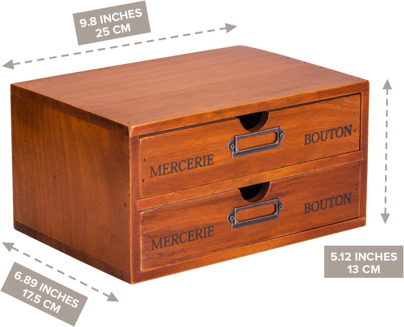 Vintage 2-Drawer Desk Organizer - Wood Countertop Drawer Organizers - 2-Tier Wooden Desktop Monitor Riser w/ Drawers - Organization and Storage Drawers for Desk - Stackable Drawers - File Drawer Unit