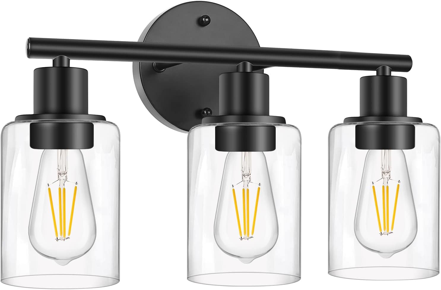 3-Light Bathroom Light Fixtures, Black Bathroom Wall Lights, Modern Bathroom Vanity Light with Clear Glass Shade, Bathroom Wall Lamp for Mirror Kitchen Bedroom Living Room