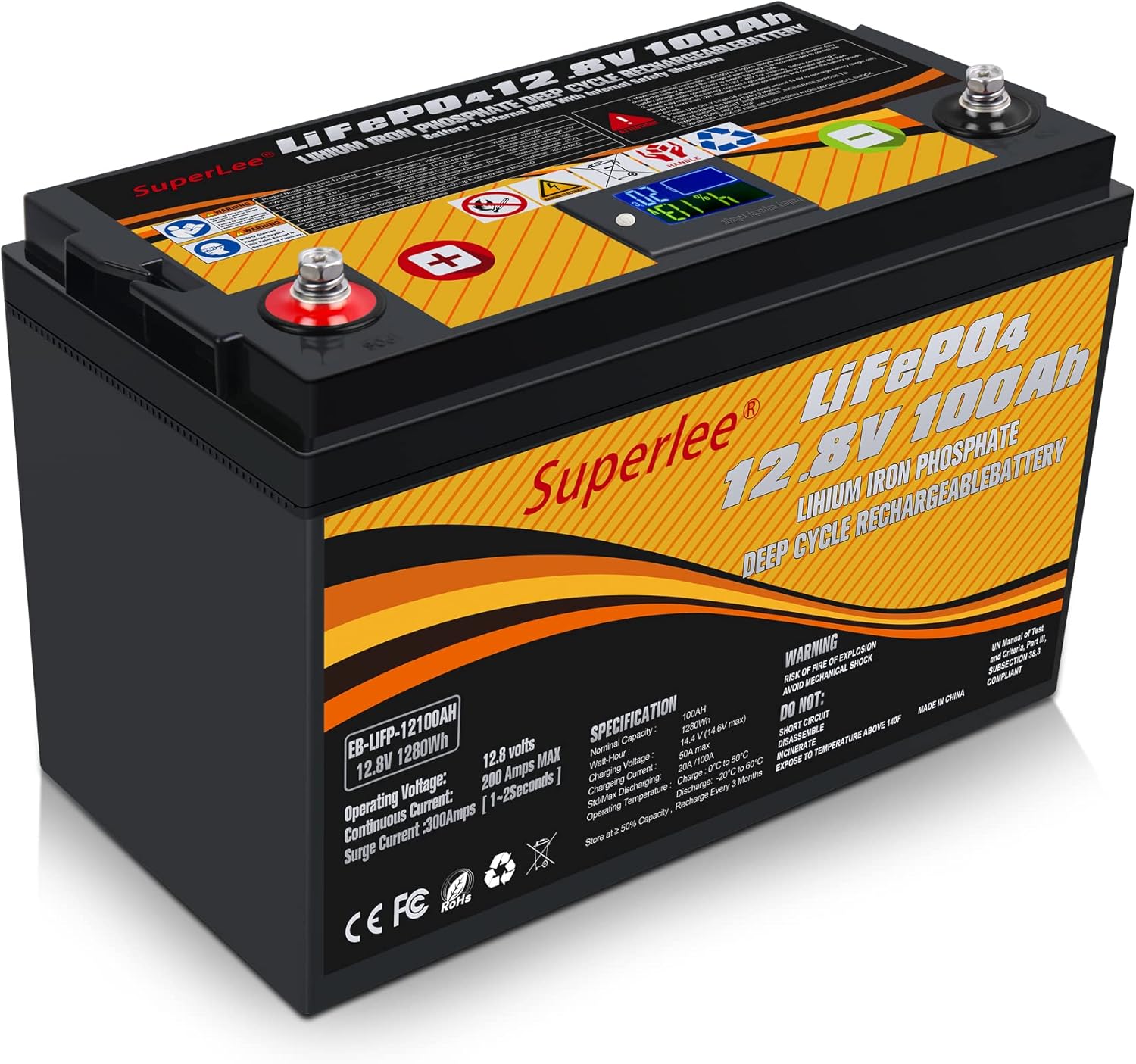 12.8V 100AH LiFePO4 Battery with LCD Display, 5000+ Cycle Lithium Iron Phosphate RV Battery with BMS, Multi-Purposes Lithium Battery, Great Solutions for Home Energy Storage Off-Grid and Backup Power