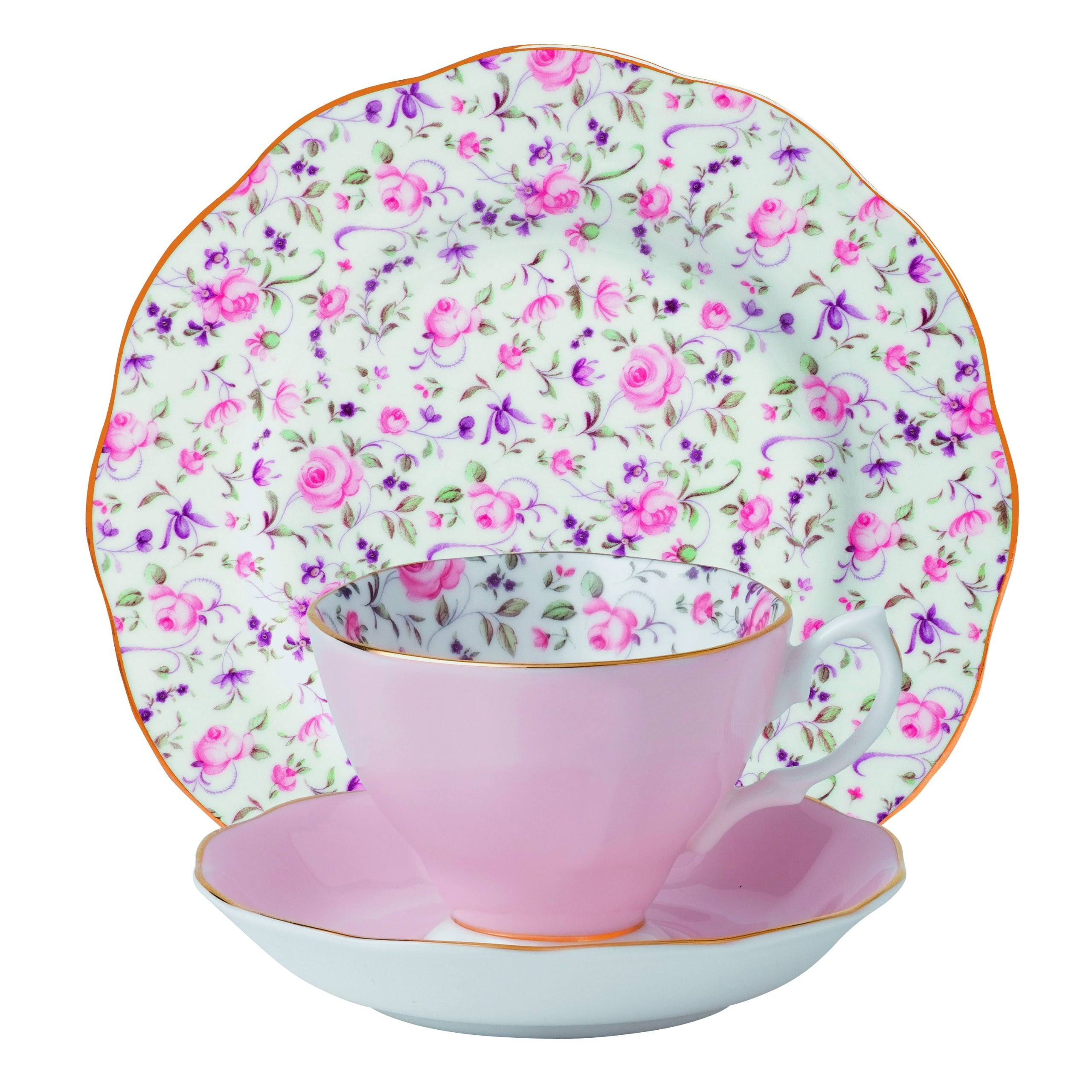 Royal Albert Rose Confetti 3-Piece Set Teacup, Saucer u0026 Plate