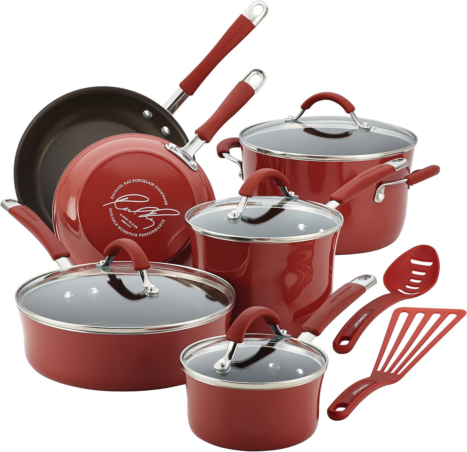 Rachael Ray Cucina Nonstick Cookware Pots and Pans Set, 12 Piece, Agave Blue