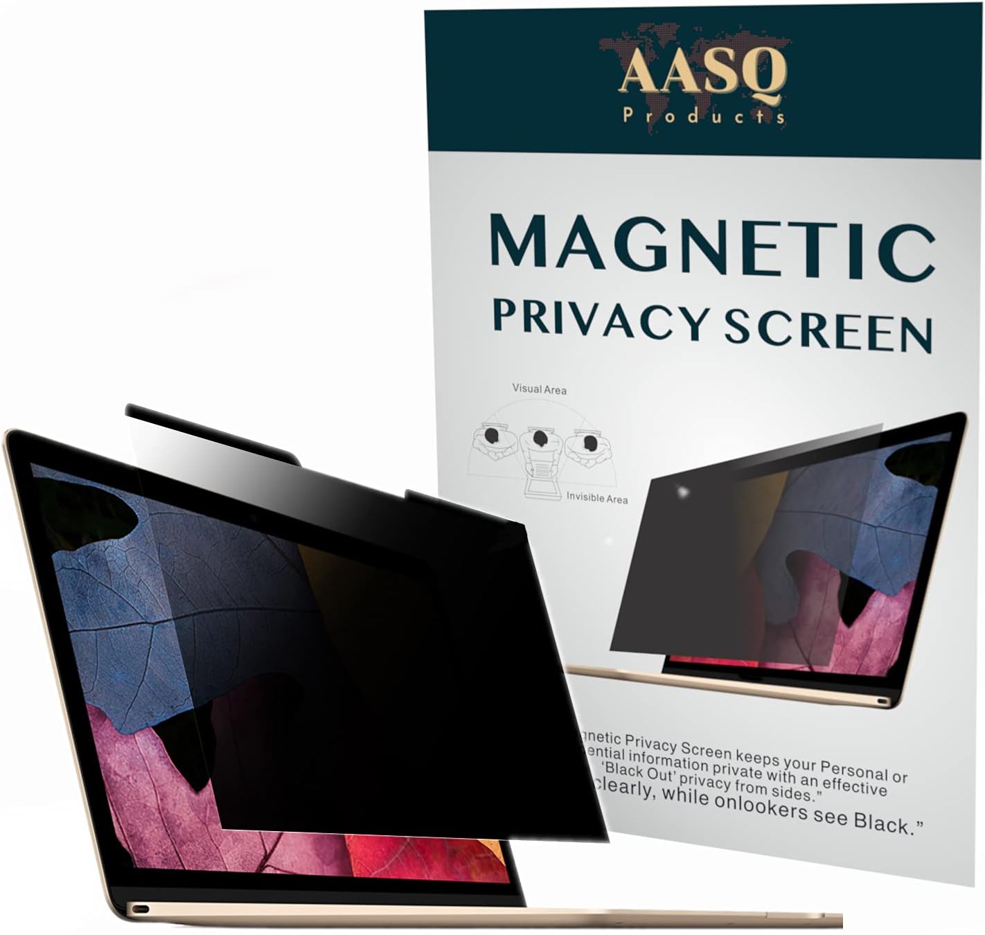 AASQ Products Magnetic-Laptop Privacy Screen Filter Compatible with Universal Laptop Size 15.6 inches (16:9), Anti-Glare, Easy Installation, UV & Blue Light Reduction. Pack of 2
