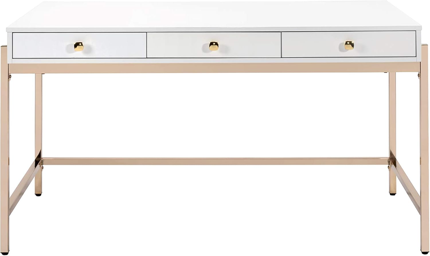 Acme Furniture Ottey Desk, White High Gloss & Gold