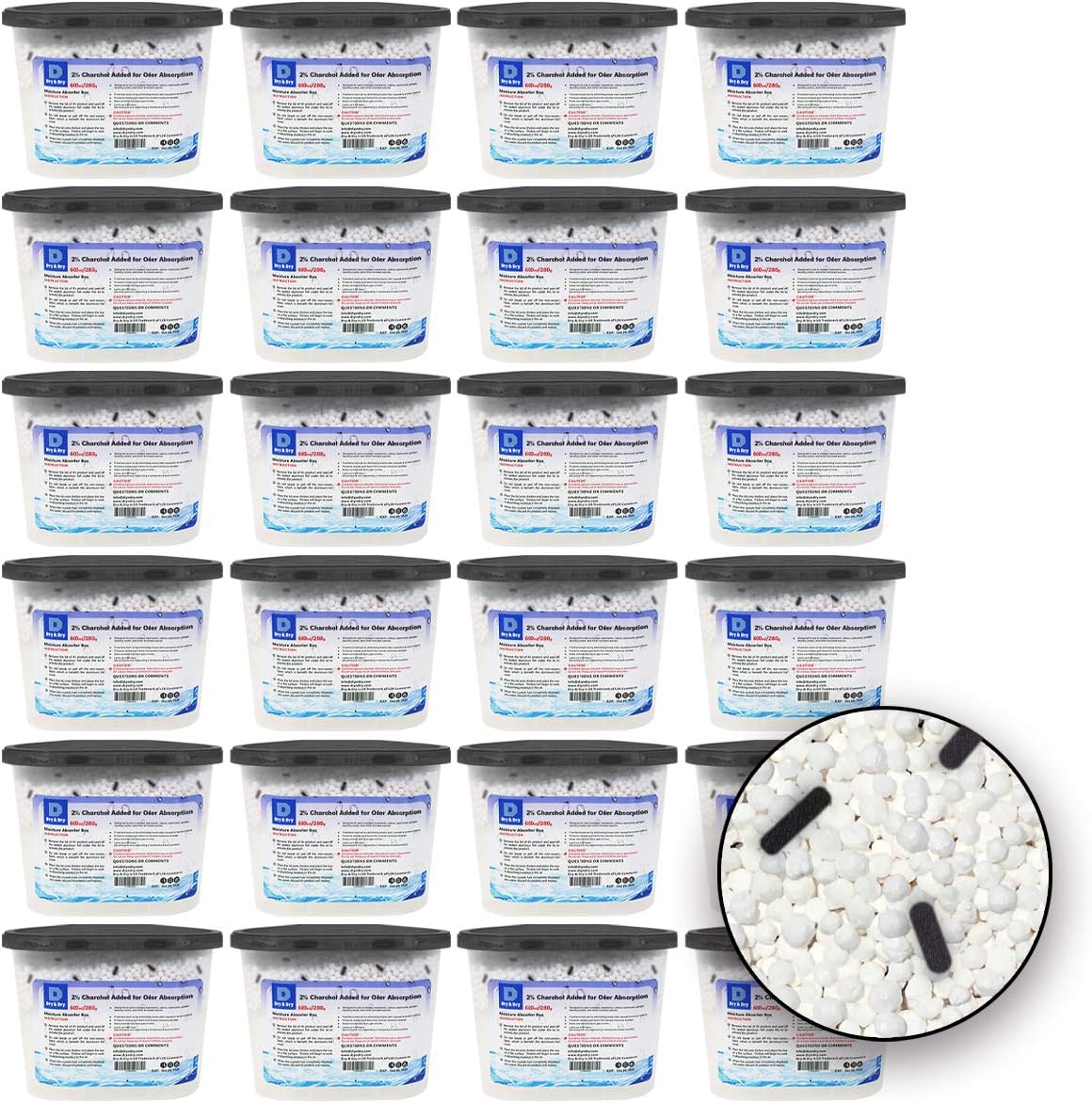 Dry & Dry [24 Boxes [Net 10 Oz/Box] Moisture Absorbers, Dehumidifiers to Control Excess Moisture for Basements, Closets, Bathrooms, Laundry Rooms. Moisture Absorbers, Charcoal Added, Odor Eliminator Pack of 2