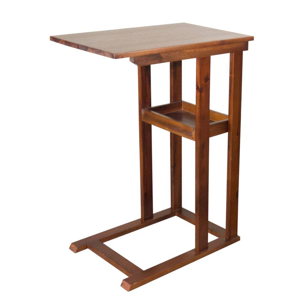 Solid Acacia Wood C Table with Storage Tray - Mahogany