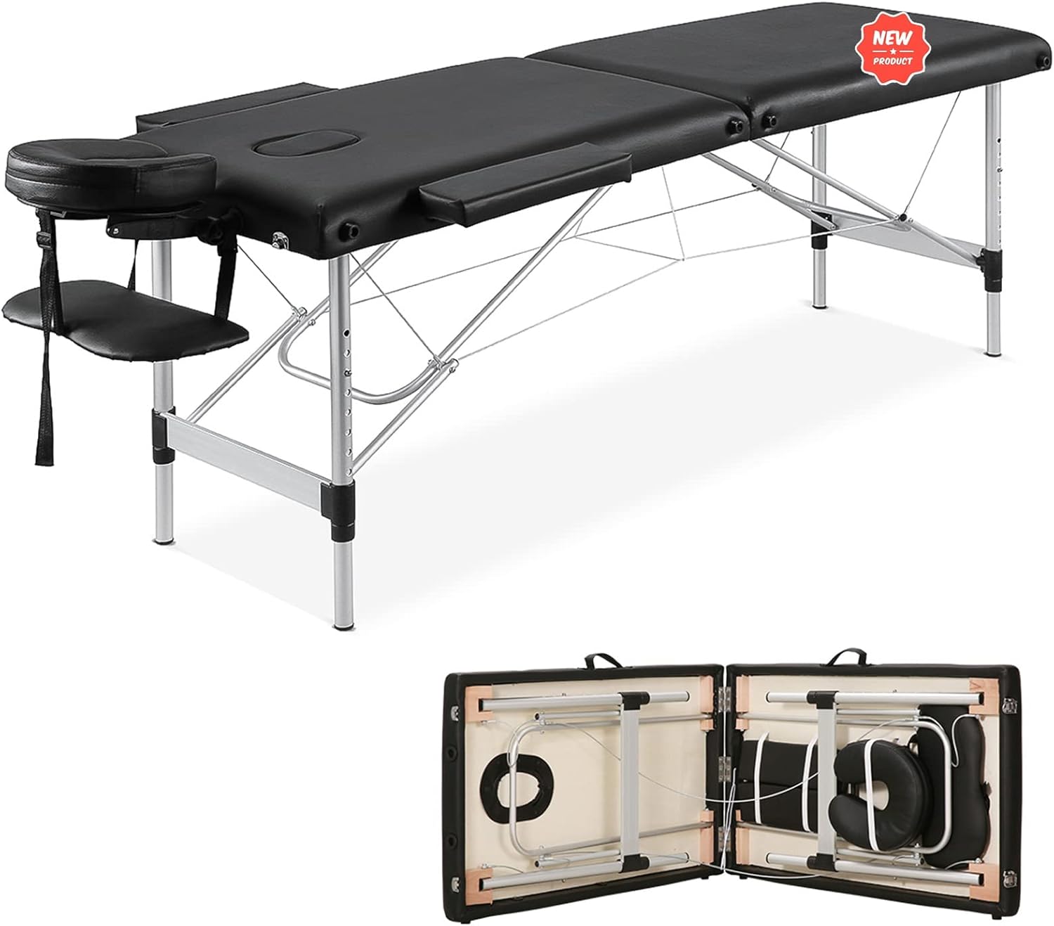 【Limited Time Promotion】 Massage Table Massage Bed Lash Bed Facial Table Reiki Table Eyelash Table SPA Beds for Esthetician Portable Height Adjustable Carrying Bag & Accessories 2 Section Shop & Home