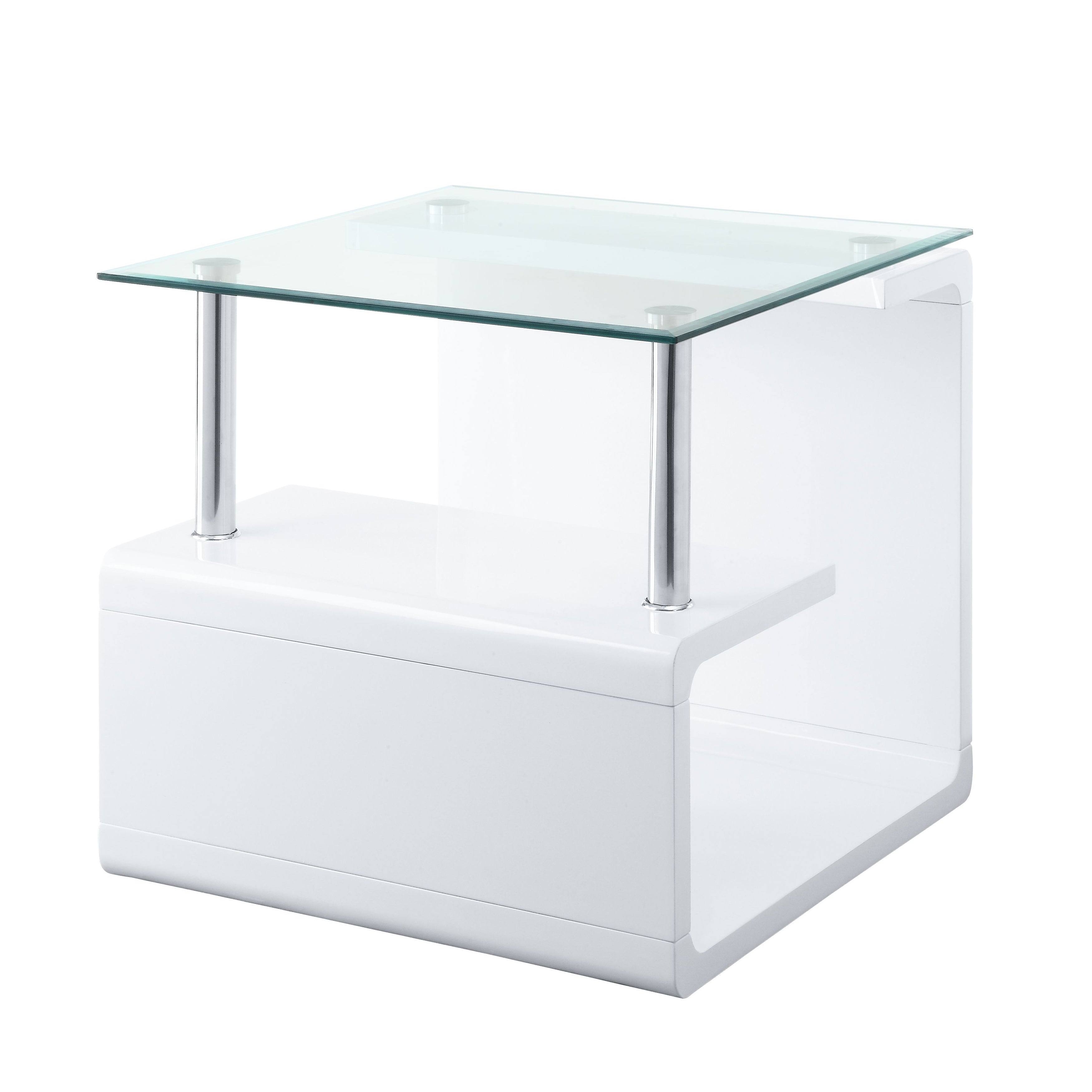 Acme Nevaeh End Table, Clear Glass u0026 White High Gloss Finish